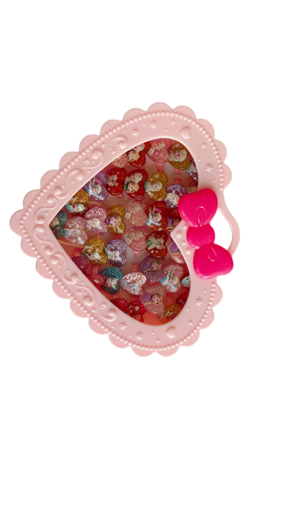 20Pcs Adjustable Princess Jewelry Girl Kids Cartoon Plastic Rings Gift Set with Heart Shape Box (20pcs)