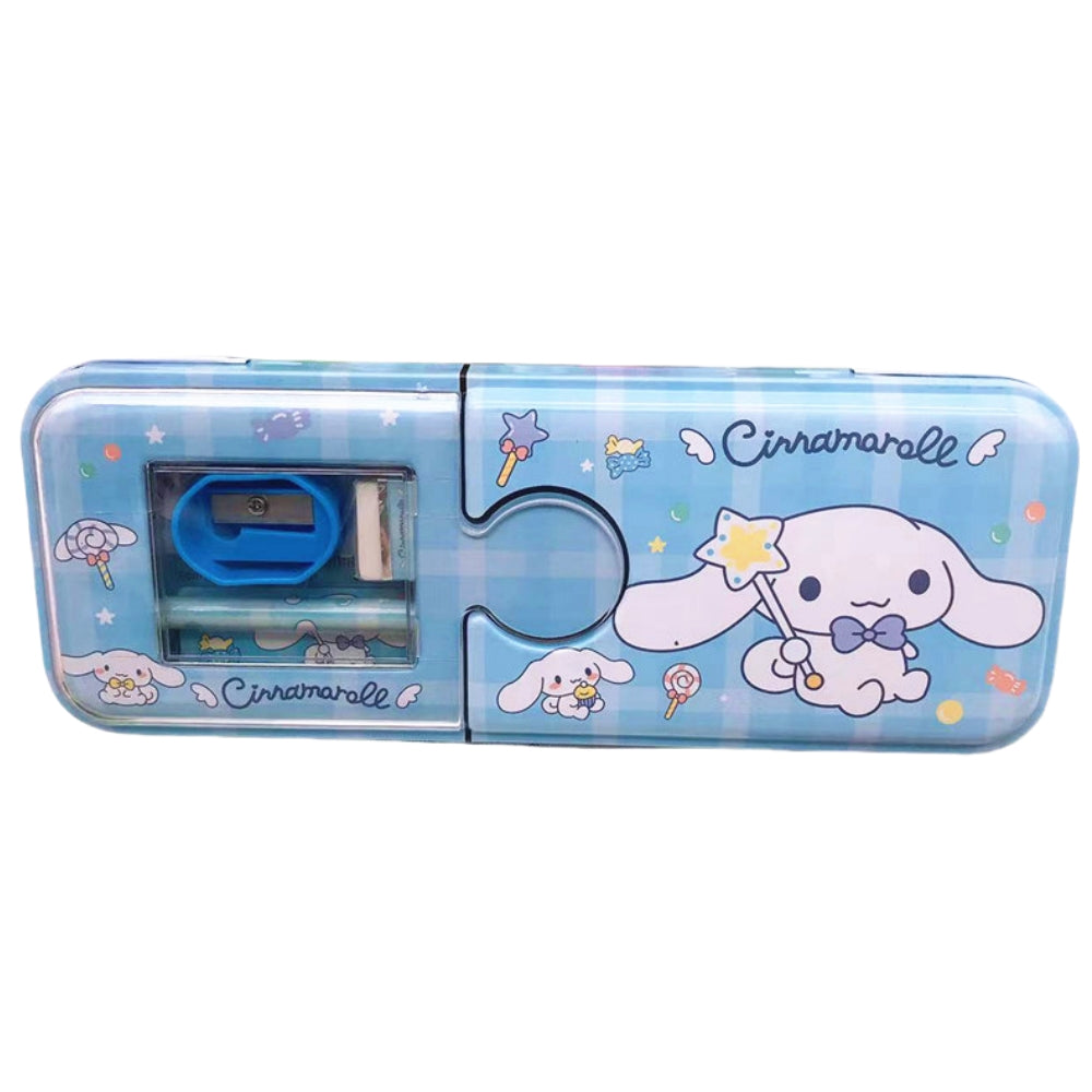 Cartoon Pencil Box with Sharpener & Eraser - Double Layer Metal Purple Pencil Box, Ideal for School & Birthday Gifts, Cartoon Pencil Childeren's Day Birthday Gift