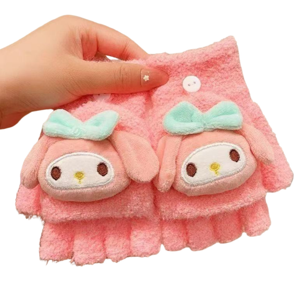 Fingerless Flap Cover Gloves Winter Knit Warm Mittens Soft Lined Fleece Thermal Outdoor Half Finger Gloves with Cover Convertible Flip Top for Kids