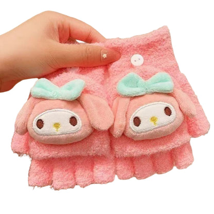 Fingerless Flap Cover Gloves Winter Knit Warm Mittens Soft Lined Fleece Thermal Outdoor Half Finger Gloves with Cover Convertible Flip Top for Kids