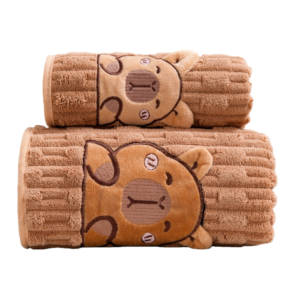 Cute Capybara Cat Bath Towels Set, Soft Super Absorbent Coral Fleece Bath Towel and Face Towel for Bathroom Hotel Gym Spa Beach (Cat)