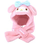 Kids Cartoon 3 in 1 Hat Scarf Gloves Set Winter Warm Fleece Stch Faux Fur Hoodie Full Hood Thick Thermal Scarves Gifts for Boys and Girls Kids