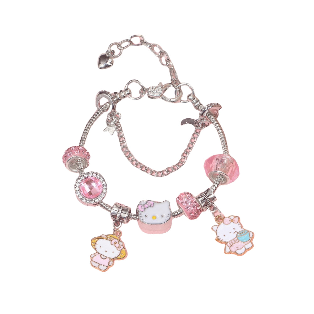 Magical kitty Sparkly Crystal Silver Plated Adjustable Charm Bracelet Birthday Gifts for Girls kids Birthday Jewellery Bracelets