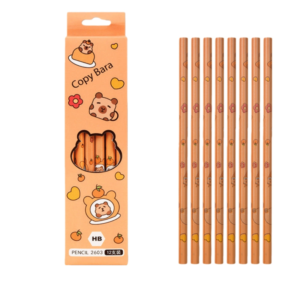 Pack of 12 Princess Spider HB Pencils with erasers Kids Children Party Bag Fillers School Office (Capybara)