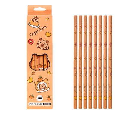 Pack of 12 Princess Spider HB Pencils with erasers Kids Children Party Bag Fillers School Office (Capybara)