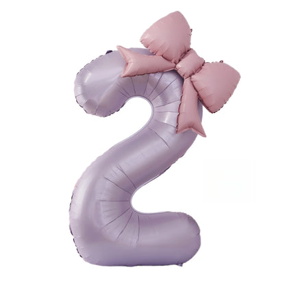 40'' Purple Number with Bow Balloon, Self Inflating Foil Light Pink Set 0-9, Pastel Pink Helium Balloon for Girls Birthday Party Decorations Anniversary Supplies (Purple, Number 9)