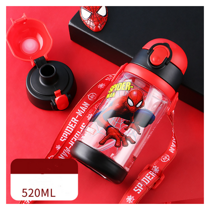 Spiderman Water Bottle Reusable Kids 520ml PP with Two Lids Leak Proof with straw Lid BPA Free Drinking bottle (Frozen)