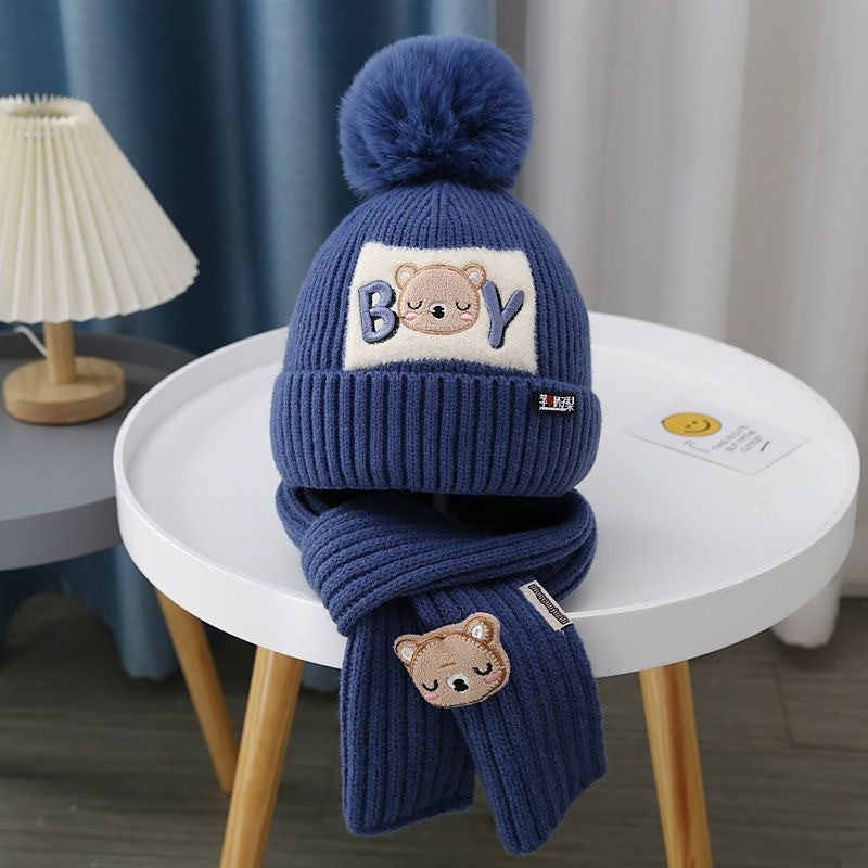 Kids Winter Beanie pom pom Hat Scarf Set 2Pcs Knit Warm Toddler Winter Cap Neck Warmer for Boys Girls Accessories Sets for Children Outdoor Sports