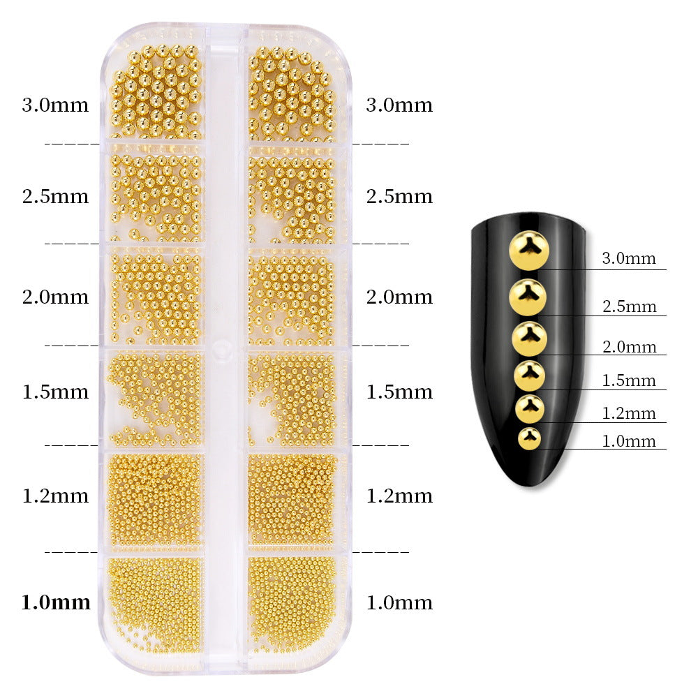 3D Nail Art Decorations Tool Nails Art Mini Micro Steel Nail Beads for Craft Nail Decoration, Silver Gold in box 6 Sizes (Silver)