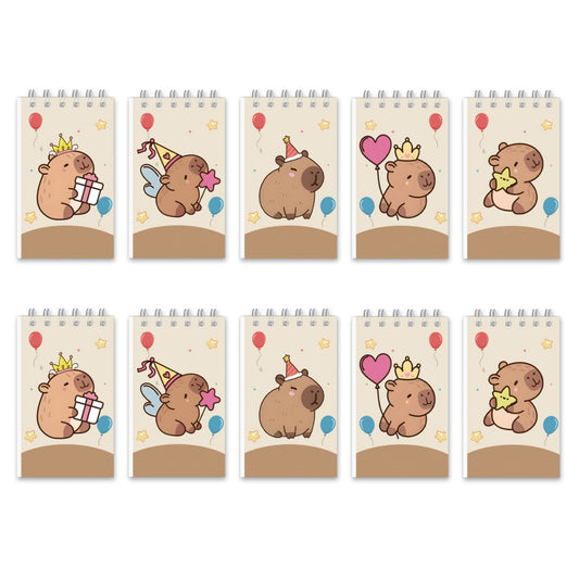10 Pack Pocket Notebook Small Spiral 10 * 6CM Mini Notepad Princess Kids Colorful Memo Bulk Wired Lined for School Office Supplies Birthday Party Bag Fillers (Capybara)