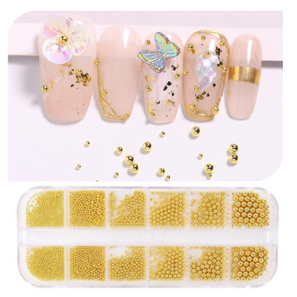 3D Nail Art Decorations Tool Nails Art Mini Micro Steel Nail Beads for Craft Nail Decoration, Silver Gold in box 6 Sizes (Silver)