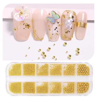 3D Nail Art Decorations Tool Nails Art Mini Micro Steel Nail Beads for Craft Nail Decoration, Silver Gold in box 6 Sizes (Silver)