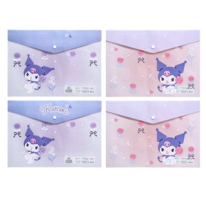 4PCS Plastic Wallets A4, 4 Different Designs Plastic Folders Popper Folder with Snap Closure, Lightweight Wallets for Document Office School for Kids Adults (Kuromi 4pcs, A4)