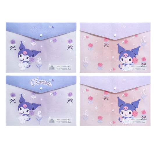 4PCS Plastic Wallets A4, 4 Different Designs Plastic Folders Popper Folder with Snap Closure, Lightweight Wallets for Document Office School for Kids Adults (Kuromi 4pcs, A4)