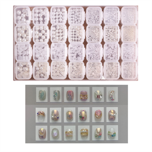 Women Girls 28 Smalll Boxes All in One Gift Set Nail Art Pearls, 3D Nail Art Decorations,Art Jewels,Art Beads, Different Sizes for Pearls Round Art Accessories for DIY Nail Deco