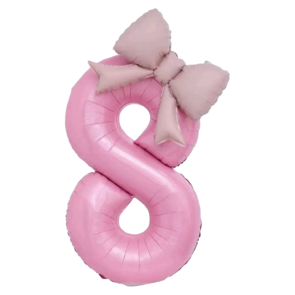 40'' Pink Number with Bow Balloon, Self Inflating Foil Light Pink Set 0-9, Pastel Pink Helium Balloon for Girls Birthday Party Decorations Anniversary Supplies (Pink, Number 4)