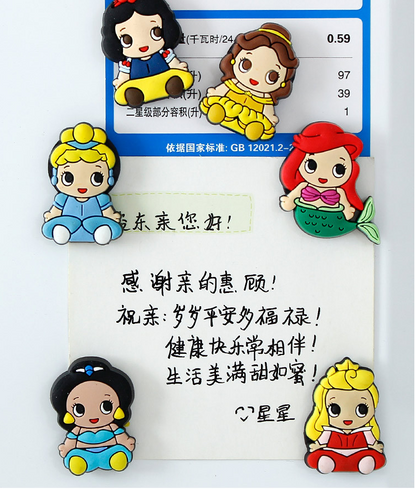 6PCS Toy Princes FRIDGE MAGNET Kids Memo Party Bag Fillers Board 3D Action Figures Gift Refrigerator sticker (Princess)