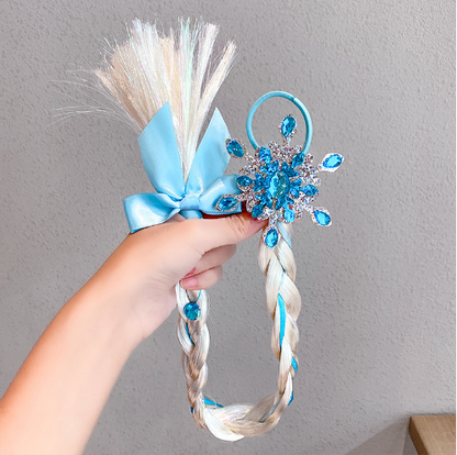 Kids Girls Toddlers Blue Frozen Elsa Ponytail Hair Extension Party Hair clips Snowflake Crown Headband Hairband Costume Dress up Braided Wigs