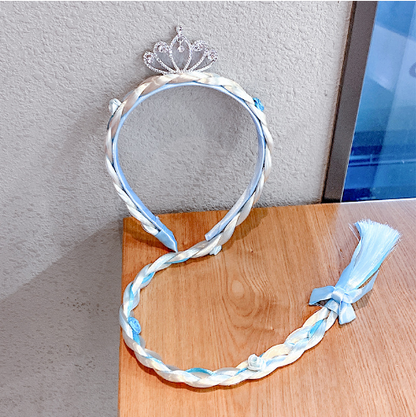 Kids Girls Toddlers Blue Frozen Elsa Ponytail Hair Extension Party Hair clips Snowflake Crown Headband Hairband Costume Dress up Braided Wigs