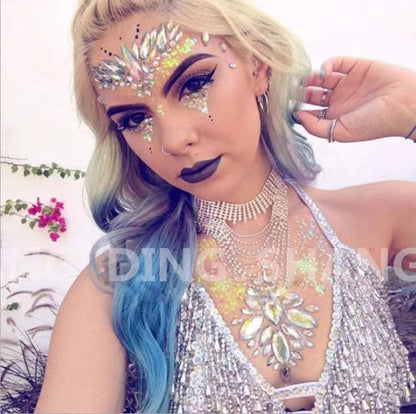Women Kids 4 Sheets breast body neck Nipple Crystal Glitter Rhinestone Diamond Stickers Art Designs Self Adhesive Gem Festival Makeup Temporary Tattoos for Rave Festival Party