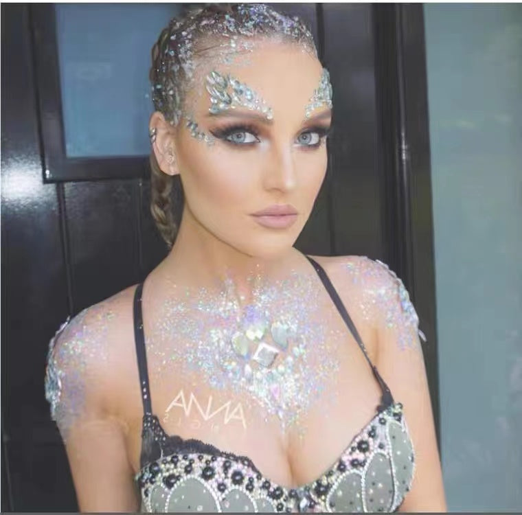 Women Kids 4 Sheets breast body neck Nipple Crystal Glitter Rhinestone Diamond Stickers Art Designs Self Adhesive Gem Festival Makeup Temporary Tattoos for Rave Festival Party