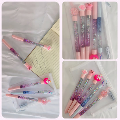 5 PCS Kids Girls Unicorn Ink Pen Rollerball Glitter Quicksand Drying Extra Fine Ballpoint Premium 0.5mm for Office School Stationery with Party bag fillers