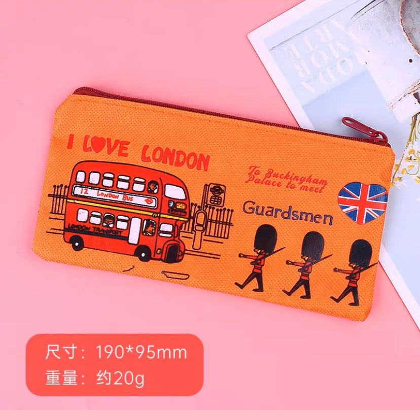 2PCS I Love London Pencil Pen Case,Office College School Pouch Holder Supplies Gifts Stationery Cosmetic Bag