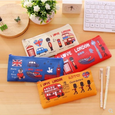 2PCS I Love London Pencil Pen Case,Office College School Pouch Holder Supplies Gifts Stationery Cosmetic Bag
