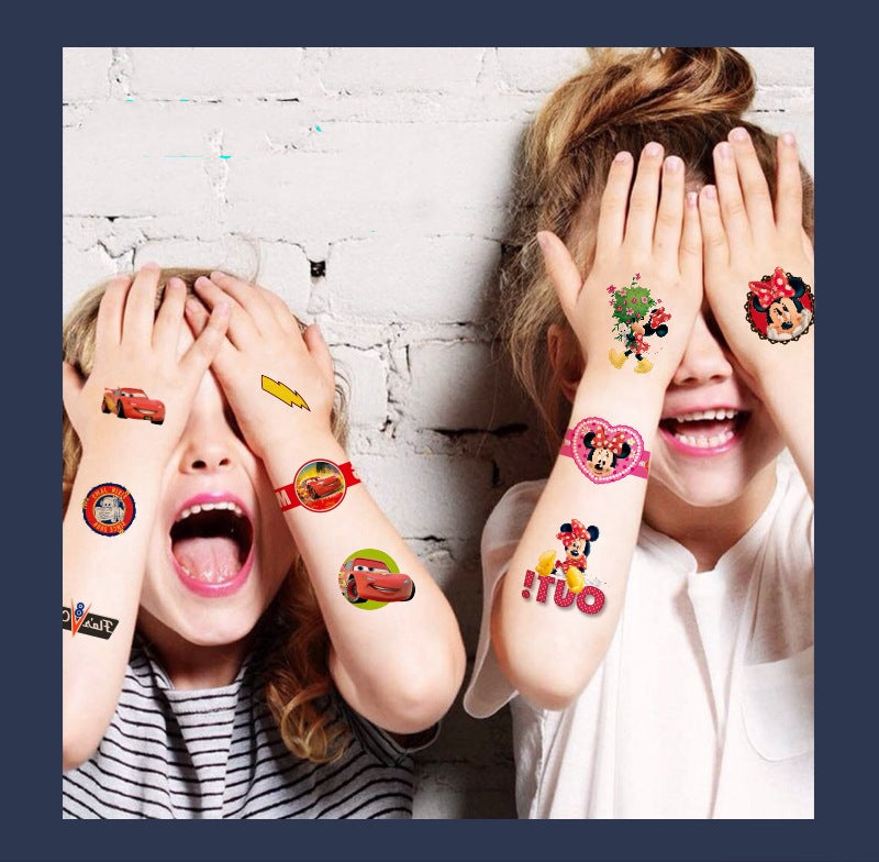 4 Sheets Kids Girls Princess Mermaid Temporary Tattoos Sticker Birthday Party Bag Fillers Favors Supplies Gifts Goodies,Fake Waterproof Temporary Tattoo Set（Cars)