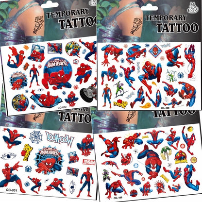10 Sheets Kids  rincess Temporary Tattoos Sticker Waterproof Superhero Stickers Fake tattoo Party Bag Fillers (Spiderman)