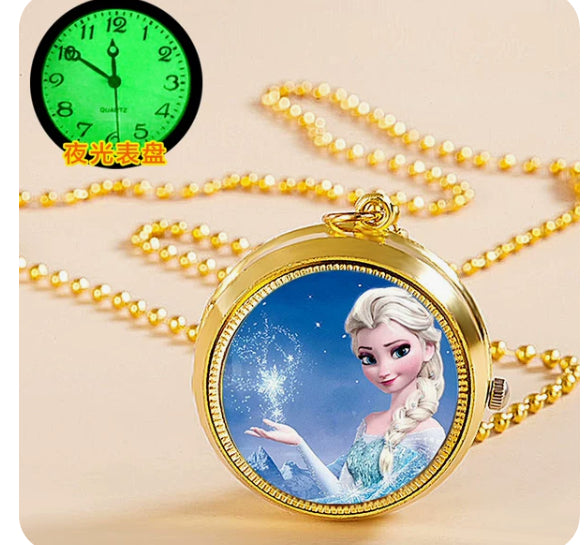 Nurse Watch Princess Spiderman Mermaid Elsa Kids Girls Boys Pocket Watch, Quartz with Chain, Vintage Roman Numerals Stylish Pocket Watch for Birthday Gift