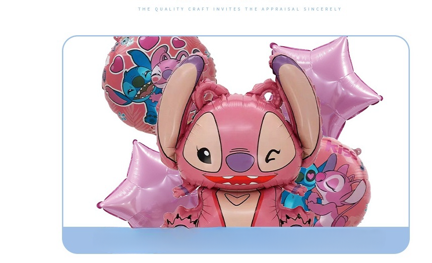 5pcs Princess Cinderella Foil Balloons Birthday Party Congratulations balloons Baby Shower Party Decorations Party Suppiles Accessories Theme kids (Stitch Pink)