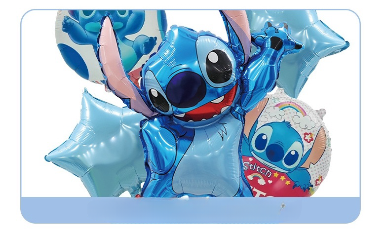 5pcs Princess Cinderella Foil Balloons Birthday Party Congratulations balloons Baby Shower Party Decorations Party Suppiles Accessories Theme kids(Stitch Blue)