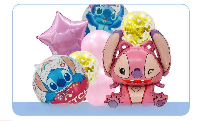 5pcs Princess Cinderella Foil Balloons Birthday Party Congratulations balloons Baby Shower Party Decorations Party Suppiles Accessories Theme kids (Stitch Pink)