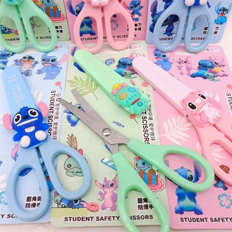 Stitch School Children Blunt tip Kids Scissors, Sharp Stainless Steel Blades Safety Comfort Grip Handles for Student Toddler Craft Cutting Paper Scrapbooking Art DIY Craft Students Teaching Stationery