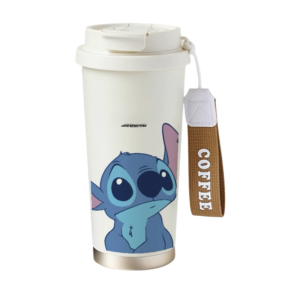 600ML Stitch Travel Mugs, Insulated Coffee Cup with Leakproof Lid Reusable Water Bottle Travel Car Coffee Cup -Stainless Steel Coffee Thermal Mug for Hot and Cold Coffee Water and Tea 