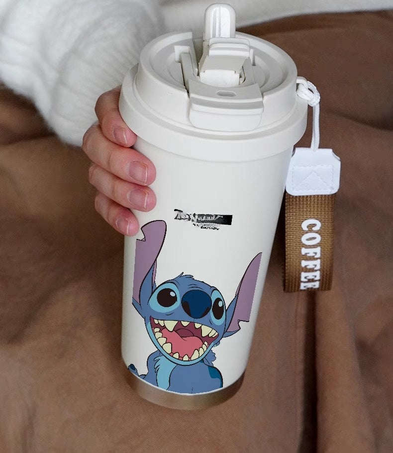 600ML Stitch Travel Mugs, Insulated Coffee Cup with Leakproof Lid Reusable Water Bottle Travel Car Coffee Cup -Stainless Steel Coffee Thermal Mug for Hot and Cold Coffee Water and Tea 