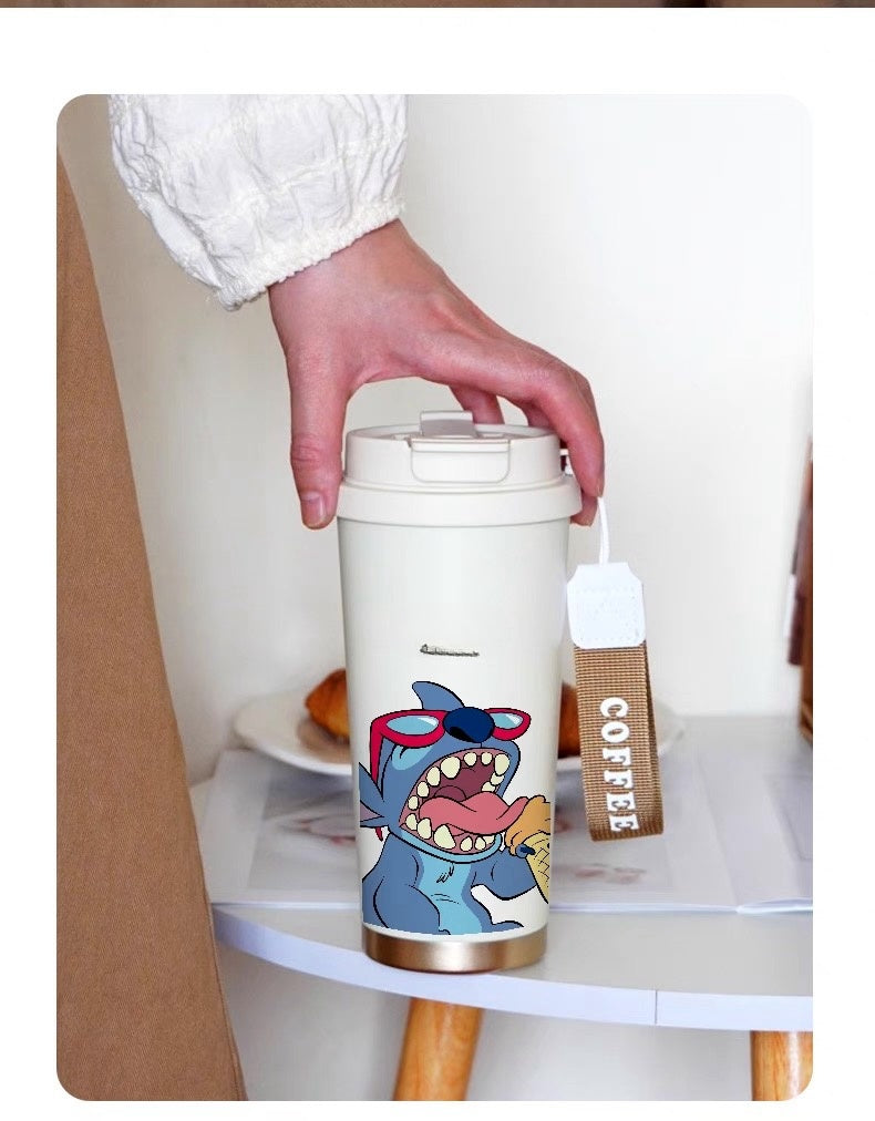 600ML Stch Travel Mugs, Insulated Coffee Cup with Leakproof Lid Reusable Water Bottle Travel Car Coffee Cup -Stainless Steel Coffee Thermal Mug for Hot and Cold and Tea