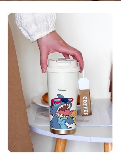 600ML Stitch Travel Mugs, Insulated Coffee Cup with Leakproof Lid Reusable Water Bottle Travel Car Coffee Cup -Stainless Steel Coffee Thermal Mug for Hot and Cold Coffee Water and Tea 