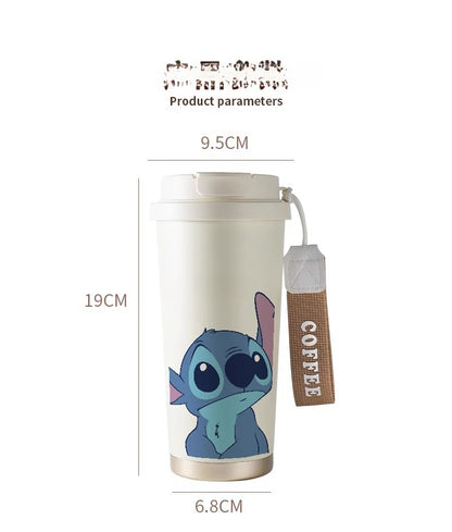 600ML Stch Travel Mugs, Insulated Coffee Cup with Leakproof Lid Reusable Water Bottle Travel Car Coffee Cup -Stainless Steel Coffee Thermal Mug for Hot and Cold and Tea