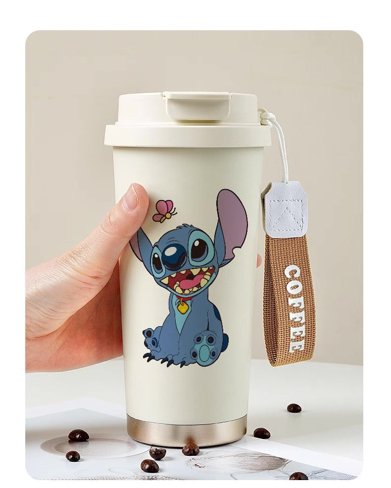 600ML Stitch Travel Mugs, Insulated Coffee Cup with Leakproof Lid Reusable Water Bottle Travel Car Coffee Cup -Stainless Steel Coffee Thermal Mug for Hot and Cold Coffee Water and Tea 