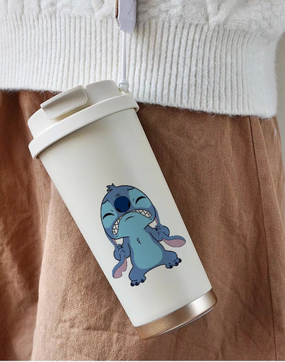 600ML Stitch Travel Mugs, Insulated Coffee Cup with Leakproof Lid Reusable Water Bottle Travel Car Coffee Cup -Stainless Steel Coffee Thermal Mug for Hot and Cold Coffee Water and Tea 