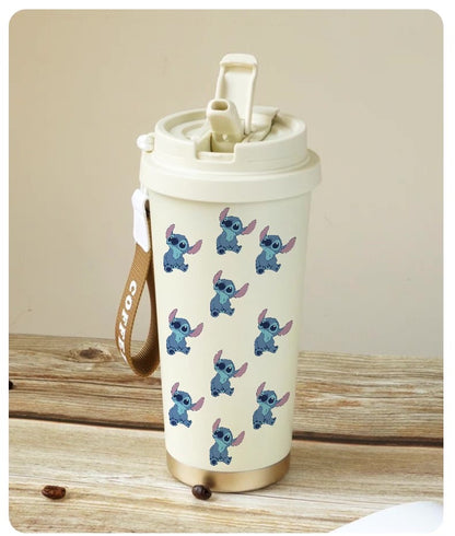 600ML Stch Travel Mugs, Insulated Coffee Cup with Leakproof Lid Reusable Water Bottle Travel Car Coffee Cup -Stainless Steel Coffee Thermal Mug for Hot and Cold and Tea