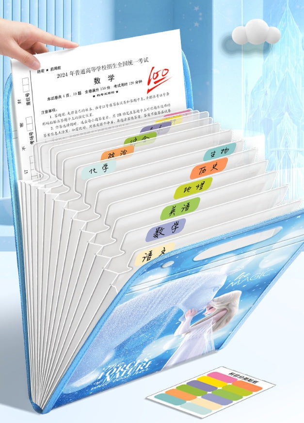 A4 Expanding File Organiser, 13 Compartment Large Capacity Document Folder, Accordion Document Organizer with Colourful Label Tabs, Handle, Office School (Stitch, A4)