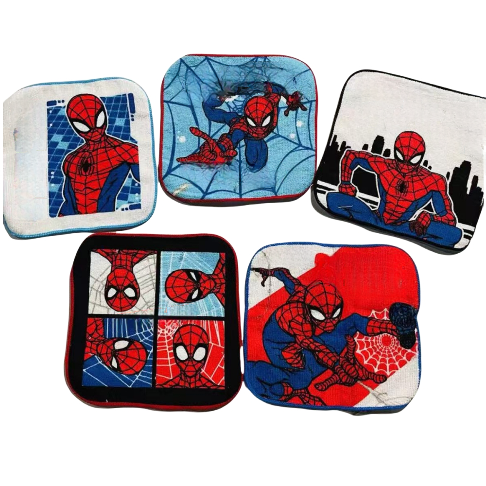 5 Pcs Soft Kids Washcloth Towels with Princess Mermaid Spider, Multicolor Children's boys girls Facial Hand Towel, Cotton Baby Face Washer Hand Towels 15 x 15 CM