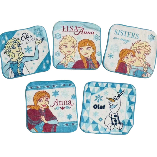 5 Pcs Soft Kids Washcloth Towels with Princess Mermaid Spider , Multicolor Children's boys girls Facial Hand Towel, Cotton Baby Face Washer Hand Towels 15 x 15 CM（Frozen）