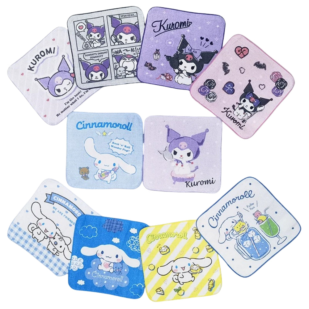 5 Pcs Soft Kids Washcloth Towels with Princess Mermaid Spider , Multicolor Children's boys girls Facial Hand Towel, Cotton Baby Face Washer Hand Towels 15 x 15 CM（Kuromi）