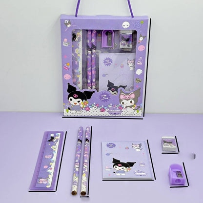 Capybara dog Stationery Set, School Stationery Set Include 2 Pencils, Ruler, Eraser and Pencil Sharpener, and notebook Birthday Gifts for Girls and Boys back to school (Kuromi)