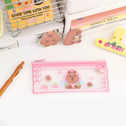 4pcs Capybara Pencil Case, Portable for Stationery, Transparent Zipper Pen Holder Bag, Wide Opening Pen Bag for School Supplies for Teenage Girls, Boys (Fairy)