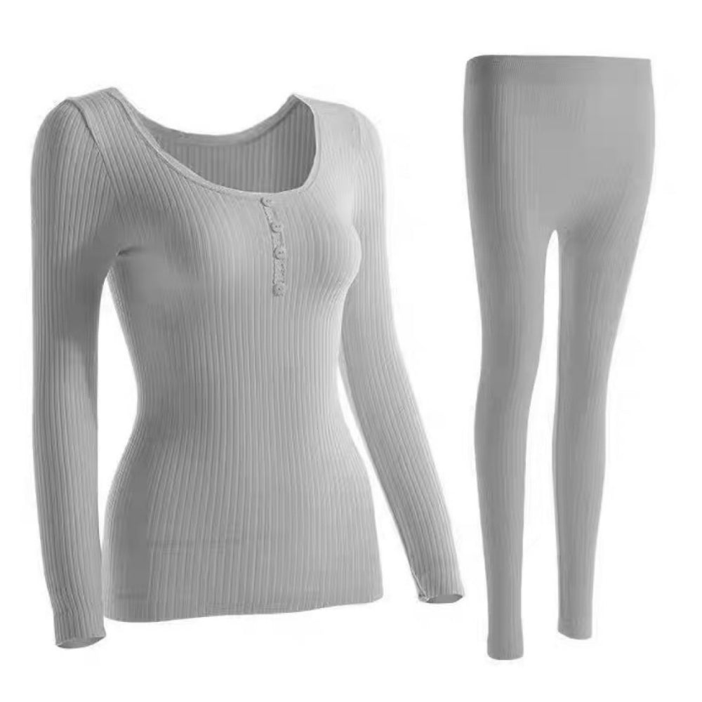 Women Thermal Underwear Set, Thermal Lace lined Long Johns for Ladies, Winter Warm Base Layer Tops & Leggings for Daily Wear and Skiing (Grey, One Size)